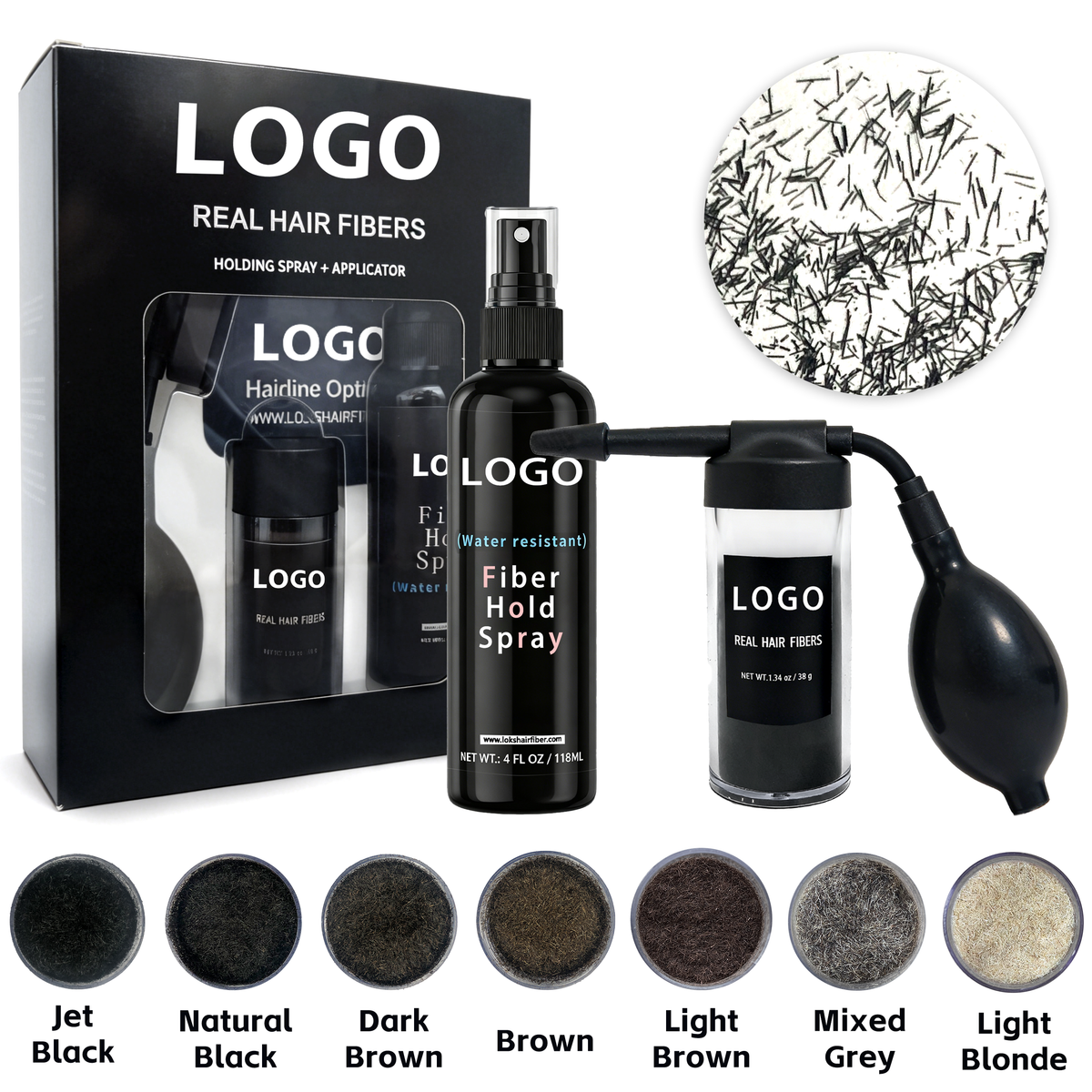 Wholesale Waterproof Thick Styling Hair Building Fiber Powder Natural Real Human Premium Hair Fibers Set for Men and Women