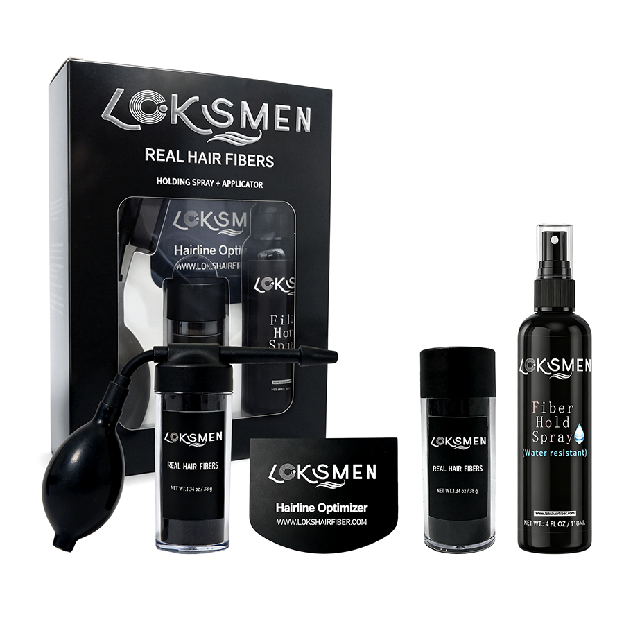 OEM 100% Real Human Hair Fiber with Applicator Pump Hair Styling Products Thickening Powder Hold Spray Hair Building Fiber