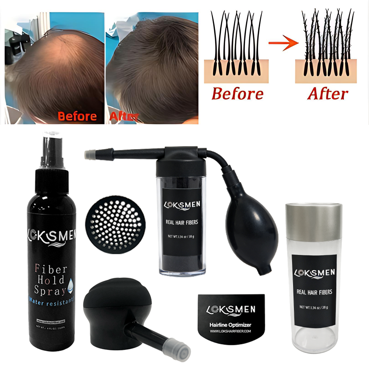 LOKSMEN 100% Real Hair Fibers kit